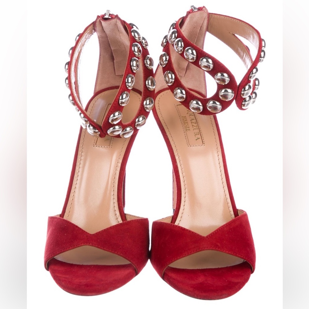 Get Xmas ready 🎄 🔥🔥 Aquazurra Red Studded High Heel Sandals 👠